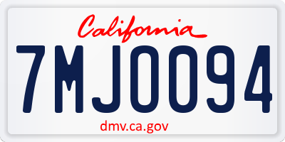 CA license plate 7MJO094