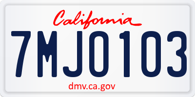 CA license plate 7MJO103