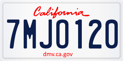 CA license plate 7MJO120