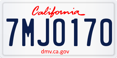 CA license plate 7MJO170