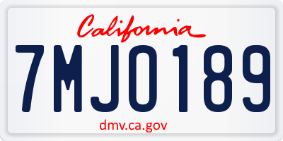 CA license plate 7MJO189