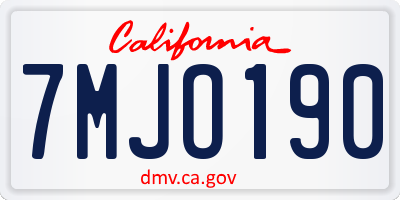 CA license plate 7MJO190