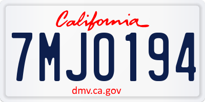 CA license plate 7MJO194