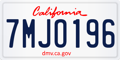 CA license plate 7MJO196