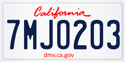 CA license plate 7MJO203