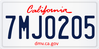 CA license plate 7MJO205