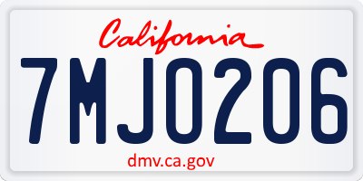 CA license plate 7MJO206