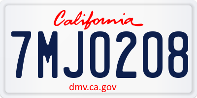 CA license plate 7MJO208