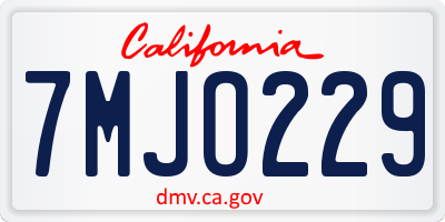 CA license plate 7MJO229