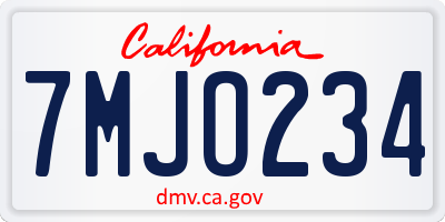 CA license plate 7MJO234