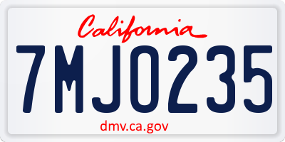 CA license plate 7MJO235