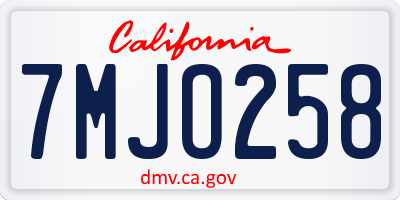 CA license plate 7MJO258