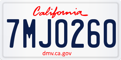 CA license plate 7MJO260