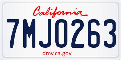 CA license plate 7MJO263