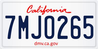 CA license plate 7MJO265