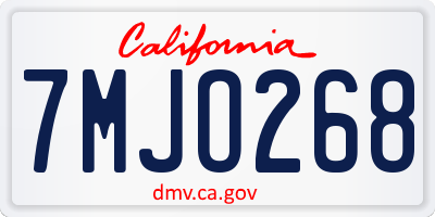 CA license plate 7MJO268