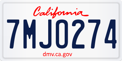 CA license plate 7MJO274