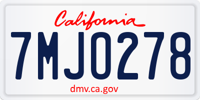 CA license plate 7MJO278