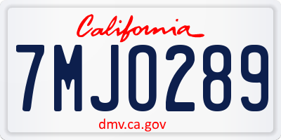 CA license plate 7MJO289