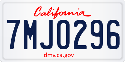 CA license plate 7MJO296