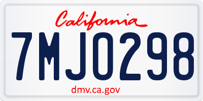 CA license plate 7MJO298