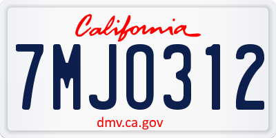 CA license plate 7MJO312