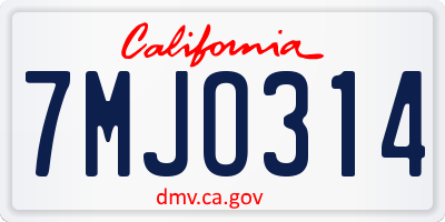 CA license plate 7MJO314