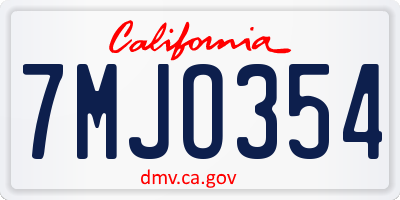 CA license plate 7MJO354