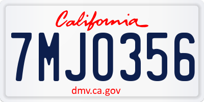 CA license plate 7MJO356