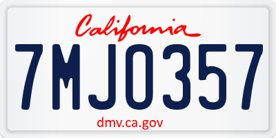 CA license plate 7MJO357