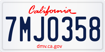 CA license plate 7MJO358