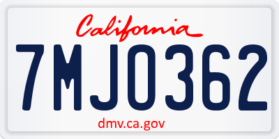 CA license plate 7MJO362