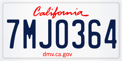 CA license plate 7MJO364