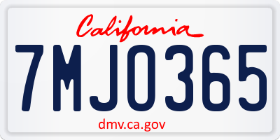 CA license plate 7MJO365