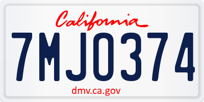 CA license plate 7MJO374