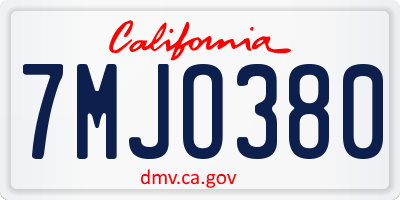 CA license plate 7MJO380