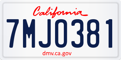 CA license plate 7MJO381