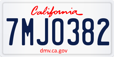 CA license plate 7MJO382