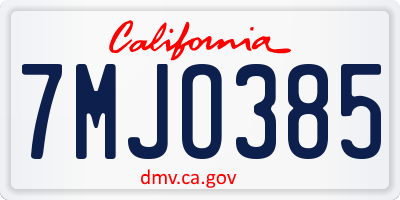 CA license plate 7MJO385