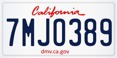 CA license plate 7MJO389