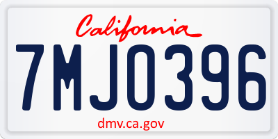 CA license plate 7MJO396