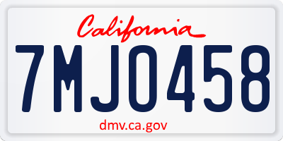 CA license plate 7MJO458