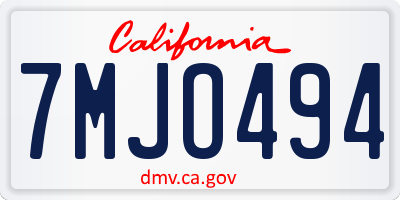 CA license plate 7MJO494