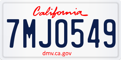 CA license plate 7MJO549