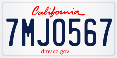 CA license plate 7MJO567