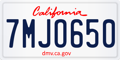 CA license plate 7MJO650