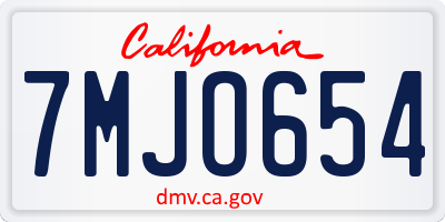 CA license plate 7MJO654