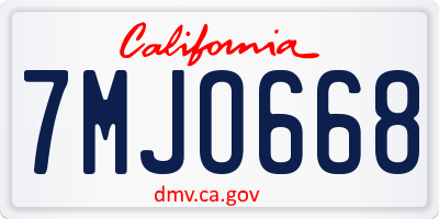 CA license plate 7MJO668