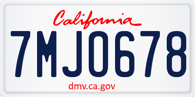 CA license plate 7MJO678