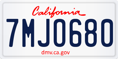 CA license plate 7MJO680